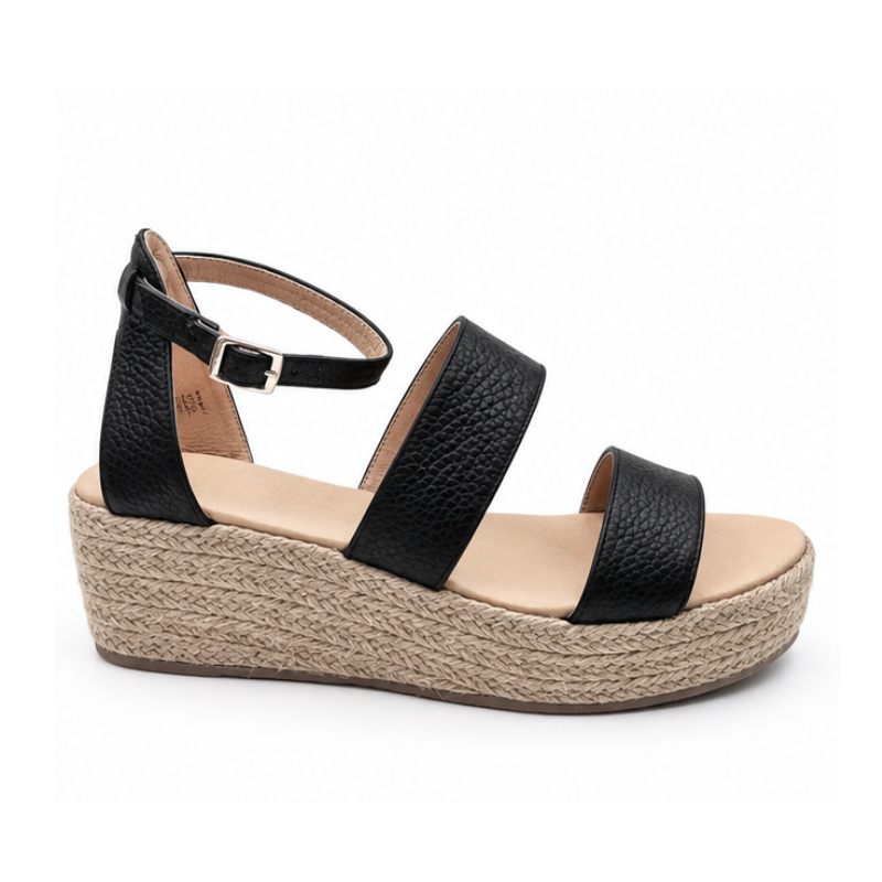 AMARA Genuine Leather & Abaca Platform Wedge Sandals – 2.5-Inch Wedge