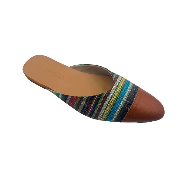 STEPHANIE Flat mules earth-tone multicolor with tan toecap