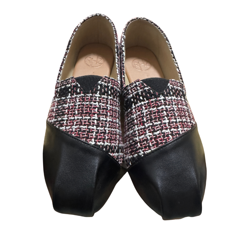 LIMITED EDITION Cheeky Plaid Slip-On Flats – Red, White & Black Woven Fabric with Faux Leather Toe Cap