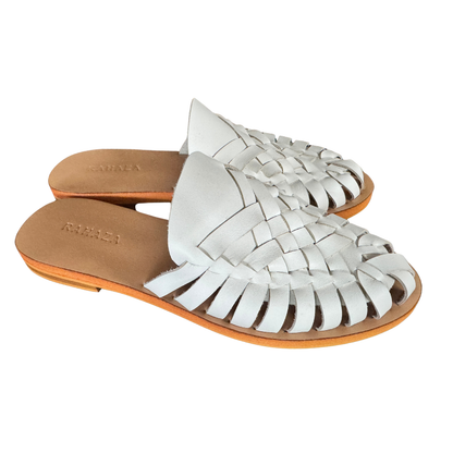 ALEXA Genuine Leather Woven Slides – Handwoven Flat Sandals for Women
