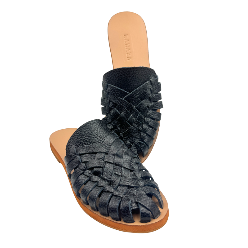 ALEXA Genuine Leather Woven Slides – Handwoven Flat Sandals for Women