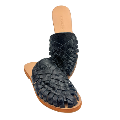 ALEXA Genuine Leather Woven Slides – Handwoven Flat Sandals for Women