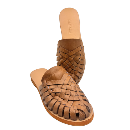 ALEXA Genuine Leather Woven Slides – Handwoven Flat Sandals for Women