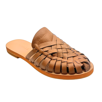 ALEXA Genuine Leather Woven Slides – Handwoven Flat Sandals for Women
