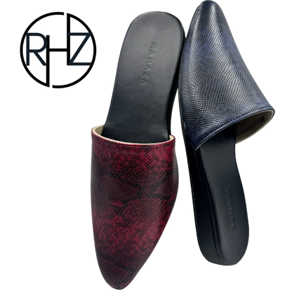 Astrid Low Wedge Shoes – Snakeskin Print Upper, Black Wedge Heel | Chic Comfortable Mules for Women
