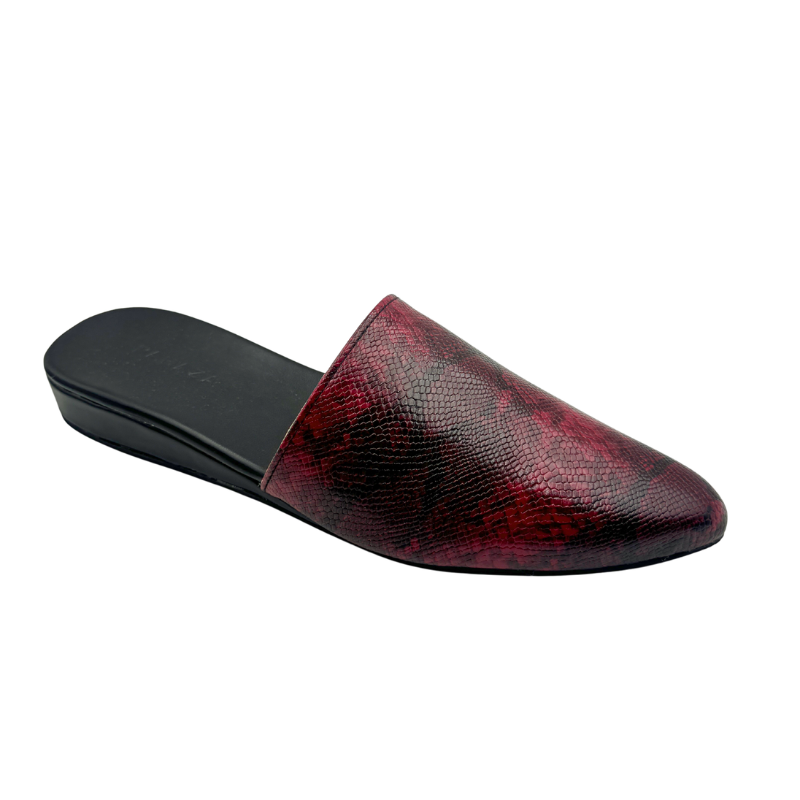 Astrid Low Wedge Shoes – Snakeskin Print Upper, Black Wedge Heel | Chic Comfortable Mules for Women