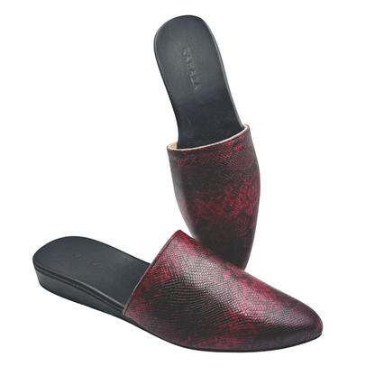 Astrid Low Wedge Shoes – Snakeskin Print Upper, Black Wedge Heel | Chic Comfortable Mules for Women