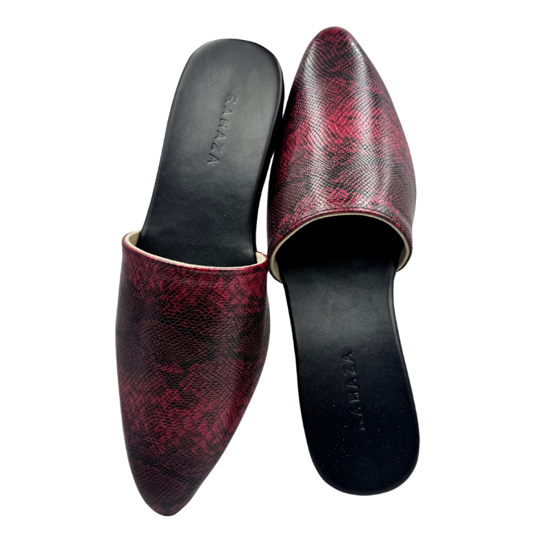 Astrid Low Wedge Shoes – Snakeskin Print Upper, Black Wedge Heel | Chic Comfortable Mules for Women