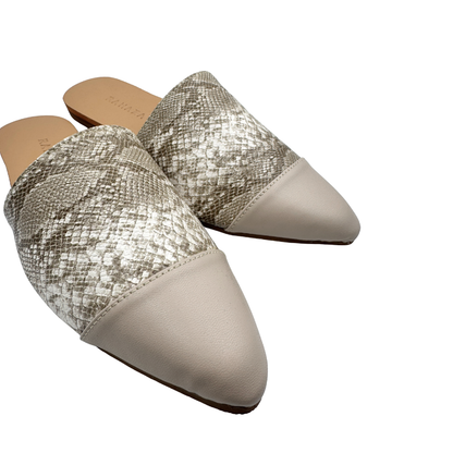 CELESTE Slip-On Flats – Pointed-Toe Mules in Snakeskin Faux Leather with Plain Toecap