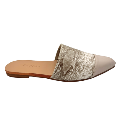CELESTE Slip-On Flats – Pointed-Toe Mules in Snakeskin Faux Leather with Plain Toecap