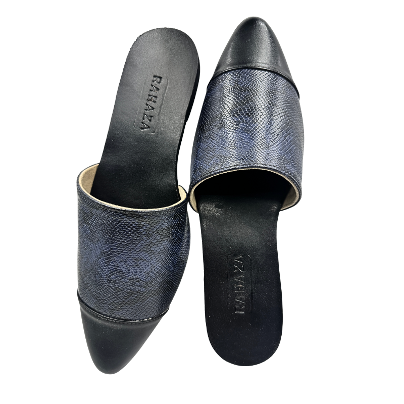 CELESTE Slip-On Flats – Pointed-Toe Mules in Snakeskin Faux Leather with Plain Toecap