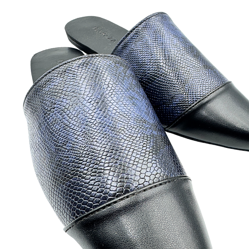 CELESTE Slip-On Flats – Pointed-Toe Mules in Snakeskin Faux Leather with Plain Toecap