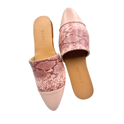 CELESTE Slip-On Flats – Pointed-Toe Mules in Snakeskin Faux Leather with Plain Toecap