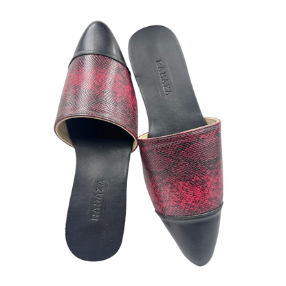 CELESTE Slip-On Flats – Pointed-Toe Mules in Snakeskin Faux Leather with Plain Toecap