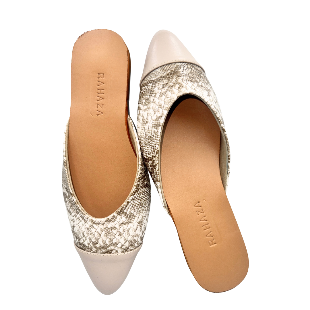 Dakota Pointed Flat Mule – Snakeskin Faux Leather Slip-On