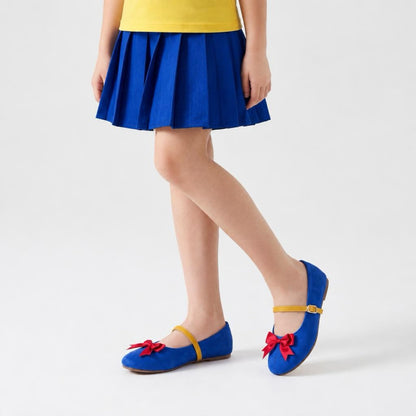 Snow Princess-Inspired Blue Mary Jane Flats with Red Bow | Rahaza Fashion