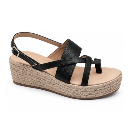 Kira Genuine Leather Platform Wedge with Abaca