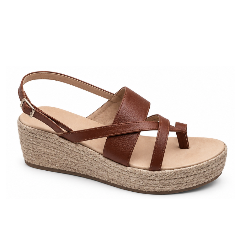Kira Genuine Leather Platform Wedge with Abaca