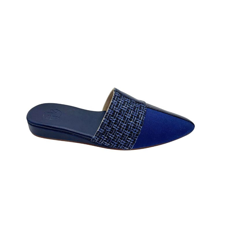 MARINA Artistic Blue Low Wedge – 4 Materials in One Stylish Pair