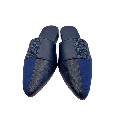 MARINA Artistic Blue Low Wedge – 4 Materials in One Stylish Pair