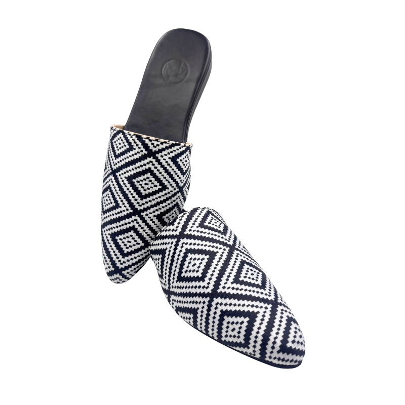 MINDY Low Wedge Mules – Ethnic Print Slip-On Shoes for Women | Comfortable 1-Inch Wedge, Stylish Everyday Flats