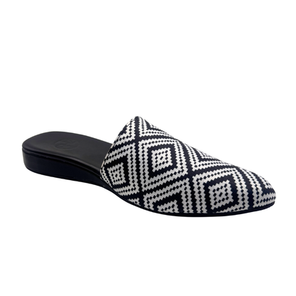 MINDY Low Wedge Mules – Ethnic Print Slip-On Shoes for Women | Comfortable 1-Inch Wedge, Stylish Everyday Flats