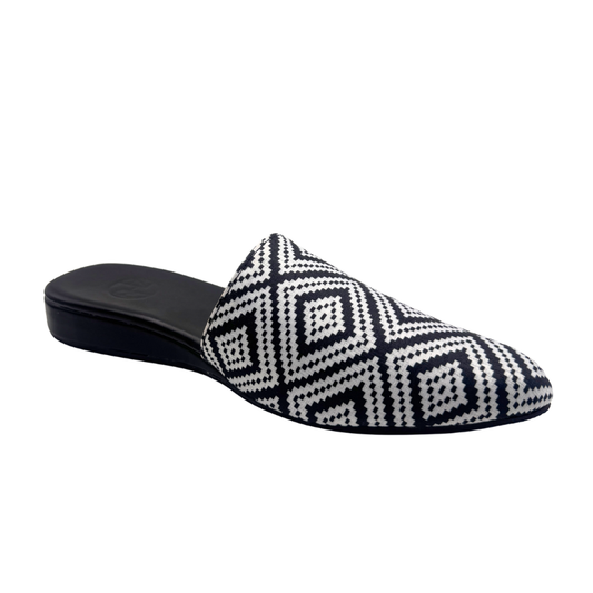 MINDY Low Wedge Mules – Ethnic Print Slip-On Shoes for Women | Comfortable 1-Inch Wedge, Stylish Everyday Flats