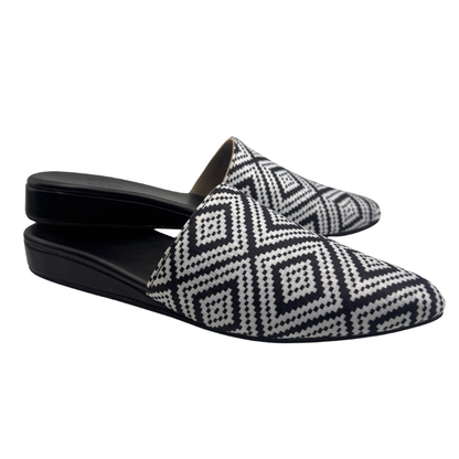 MINDY Low Wedge Mules – Ethnic Print Slip-On Shoes for Women | Comfortable 1-Inch Wedge, Stylish Everyday Flats
