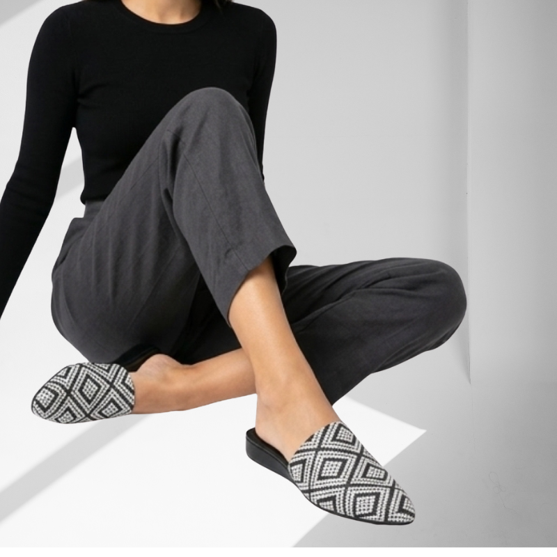 MINDY Low Wedge Mules – Ethnic Print Slip-On Shoes for Women | Comfortable 1-Inch Wedge, Stylish Everyday Flats
