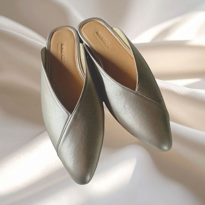 PARDINA Light Gold Mule Heels – 1 Inch Elegant Slip-On Shoes for Weddings & Special Occasions