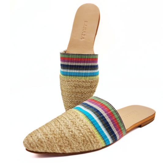 REIGN Flat mules - stripes multicolor earth tone with abaca