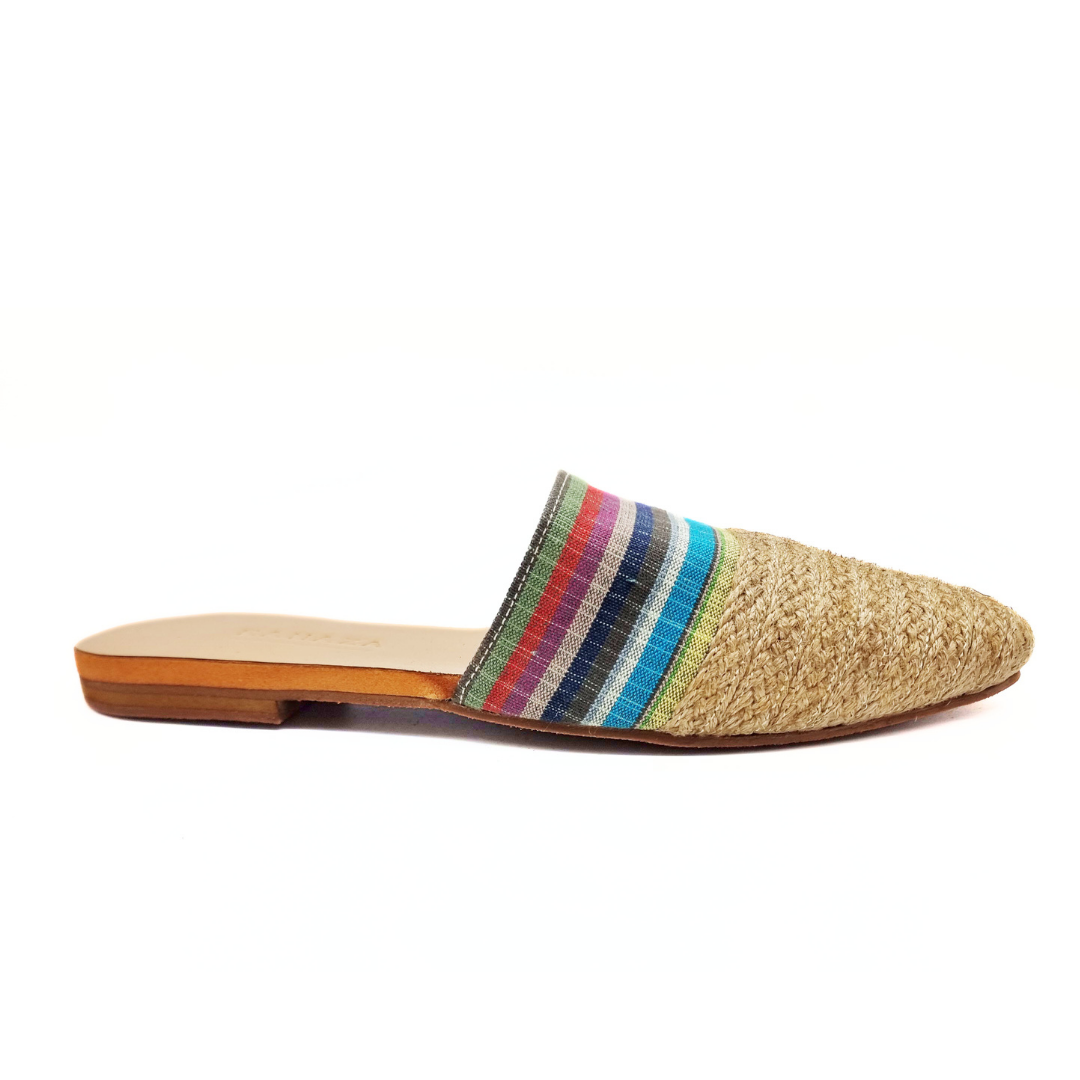REIGN Flat mules - stripes multicolor earth tone with abaca