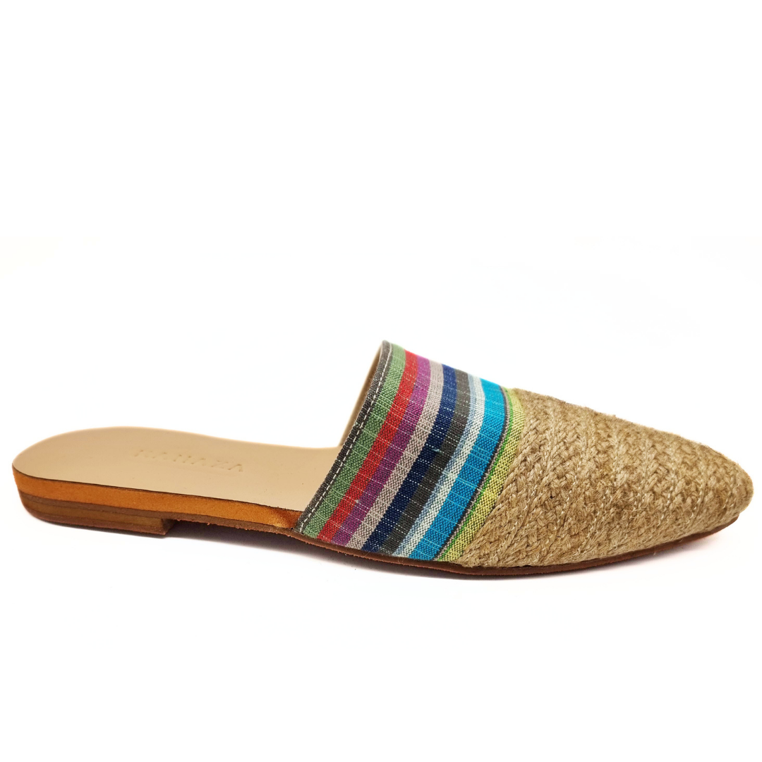 REIGN Flat mules - stripes multicolor earth tone with abaca