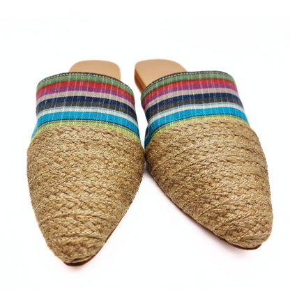 REIGN Flat mules - stripes multicolor earth tone with abaca
