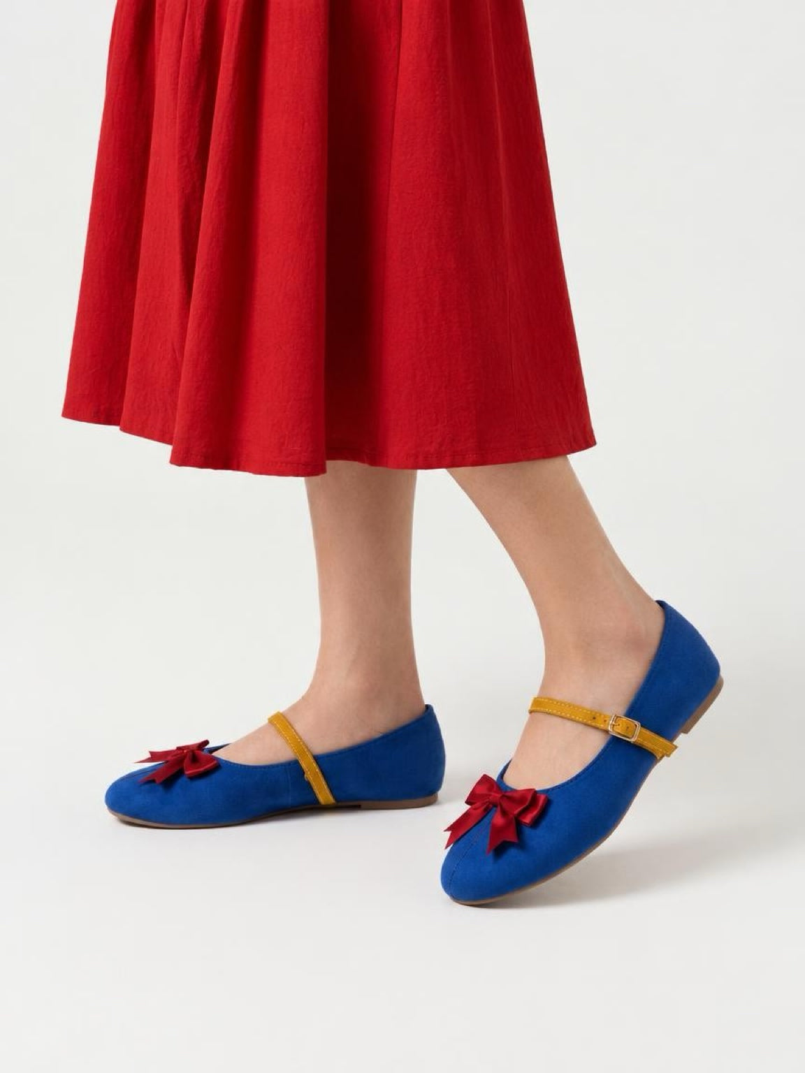 Snow Princess-Inspired Blue Mary Jane Flats with Red Bow | Rahaza Fashion