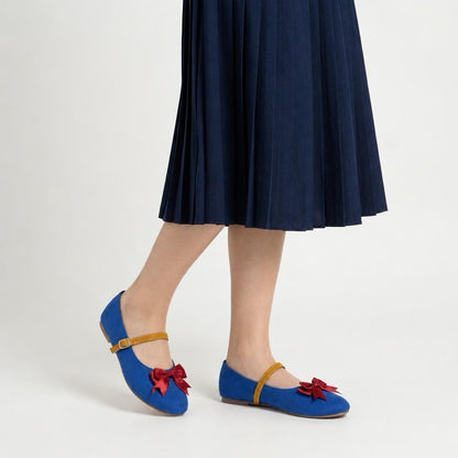 Snow Princess-Inspired Blue Mary Jane Flats with Red Bow | Rahaza Fashion