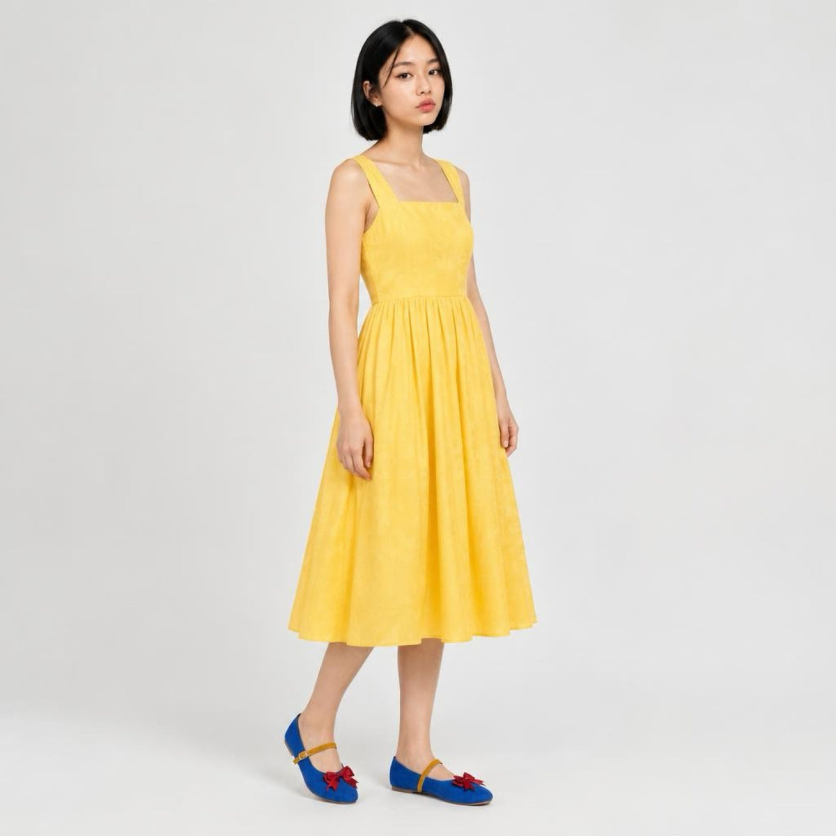 Snow Princess-Inspired Blue Mary Jane Flats with Red Bow | Rahaza Fashion