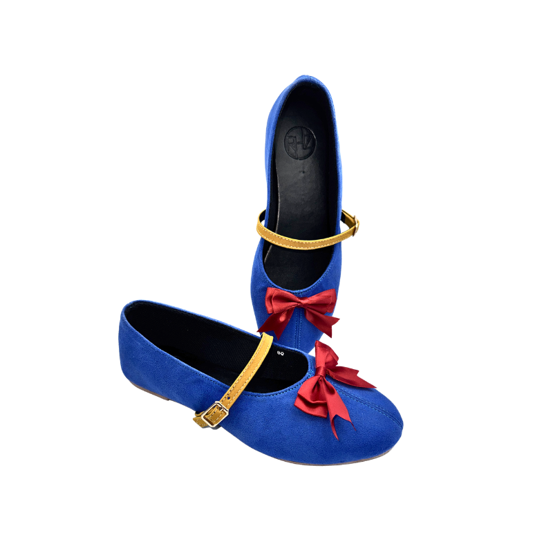 Snow Princess-Inspired Blue Mary Jane Flats with Red Bow | Rahaza Fashion