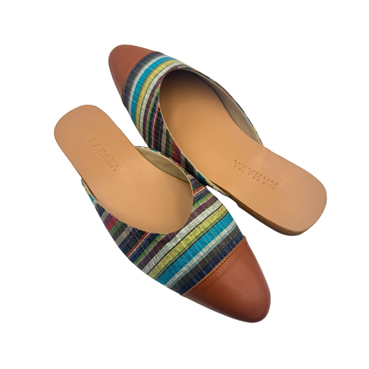 STEPHANIE Flat mules earth-tone multicolor with tan toecap