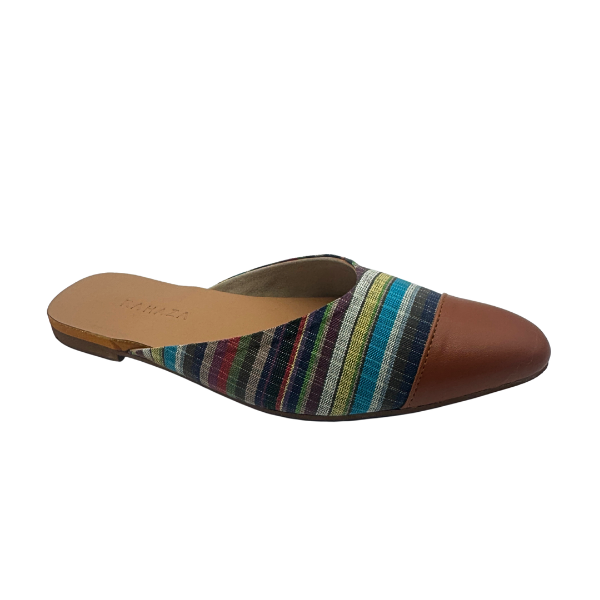 STEPHANIE Flat mules earth-tone multicolor with tan toecap
