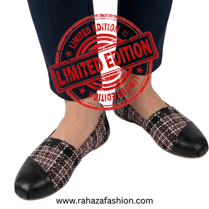 LIMITED EDITION Cheeky Plaid Slip-On Flats – Red, White & Black Woven Fabric with Faux Leather Toe Cap