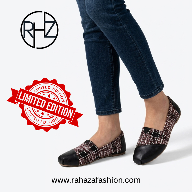 LIMITED EDITION Cheeky Plaid Slip-On Flats – Red, White & Black Woven Fabric with Faux Leather Toe Cap
