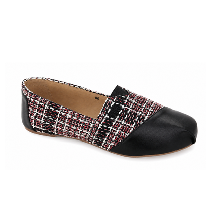 LIMITED EDITION Cheeky Plaid Slip-On Flats – Red, White & Black Woven Fabric with Faux Leather Toe Cap