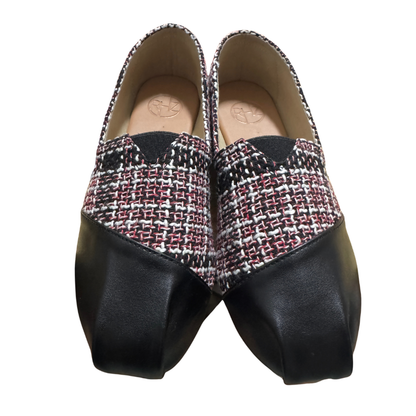 LIMITED EDITION Cheeky Plaid Slip-On Flats – Red, White & Black Woven Fabric with Faux Leather Toe Cap